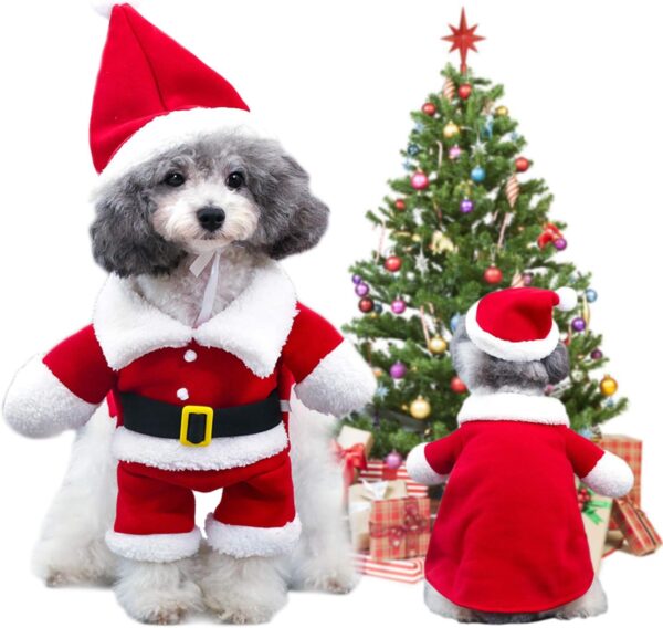 Christmas Pet Clothes Dog Cat Christmas Costume Santa Claus Hat Scarf Cosplay Dressing up Xmas Party Fashion New Year Clothing Accessories for Small Pet Cat Dog (L)