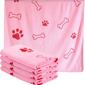 Chumia 4 Pieces Dog Towels for Drying Dogs Puppy Towel Bulk Microfiber Absorbent Towel Pet Bathing Supplies Quick Drying Paw Towel for Medium Dogs Cats Pets Shower (Pink, 23.6 x 39.4 Inch)