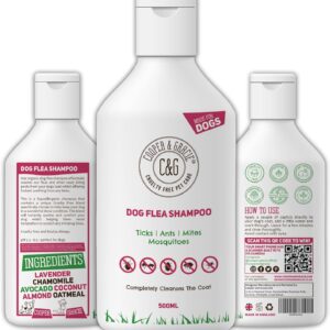 Cooper And Gracie C&G Cruelty free Pet Care Flea Shampoo For Dogs 500ml - Sensitive Itchy Skin Dog and Puppy Grooming - Medicated Fleas Treatment, Lavender