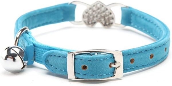 DAIXI Cat Collar with Bell and Bling Crystal Heart Charm Cute Animal Supplies (Blue)