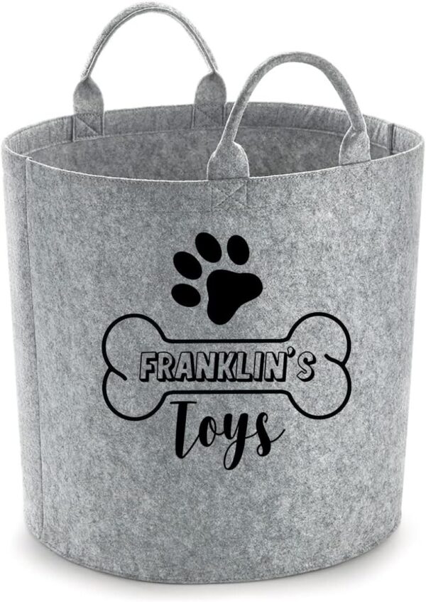 Daytripper Personalised Toy Box For Dogs Paw Print Custom Name Dog Bone Storage Basket Pet Toybox Chest Trug Gift For Dog Owners Puppies Toys Pets Multi Purpose Puppy Accessories (MEDIUM, GREY)