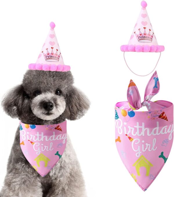 Dog Birthday Bandana Hat Kit,Triangle Cotton Dog Scarf with Cute Birthday Boy/Girl Decorations,Puppy Birthday Party Hat Set Dog Birthday Cake Outfit Gift/Pet Party Supplies Accessories (pink)