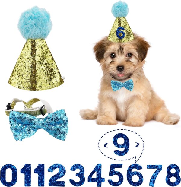 Dog Birthday Hat, Pet Birthday Hat Kit with Bow Tie Collar and Blue Number, Reusable Dog Cats Birthday Cap for Pet Puppy Cat Birthday Party Decorations, Pet Costumes Headwear Accessories (Blue)