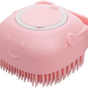 Dog Cat Bath Brush Puppy Pet Massage Bath Brush Silicone Dog Shampoo Brush Pet Grooming Brush Deshedding Tool Dispenser Brushes for Dogs and Cats Long Short Haired Puppy Washing Shower Grooming (Pink)