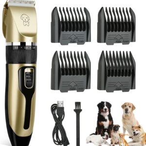 Dog Clippers, Dog Grooming Kit Clippers, Rechargeable Cordless Pet Clippers Low Noise Pet Hair Clipper Dog Clippers Professional for Thick Hair with 4 Combs for Dogs Cats Horses