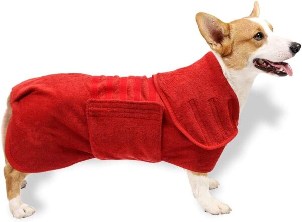 Dog Drying Coat Robe Towel, Dog Bathrobe, Absorb Moisture and Dry Pet Quickly, Puppy towelling Bathing Accessories, Adjustable Collar and Waist, Dog 51cm Back Length for Medium Dog