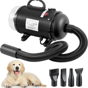 Dog Hair Dryer, 2800W Pet Grooming Hair Dryer Stepless Speed Dog Blaster Dryer, 2 in 1 Pet Dryer Blower Dog Hair Vacuum, High Velocity Dog Dryer Air Blower with 4 Nozzles, Pet Hair Dryer for Dogs Cats