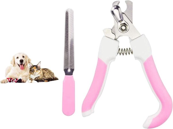 Dog Nail Clippers and Trimmer with Safety Guard and Nail Grind File, Professional Stainless Large Dog Cat Rabbit Bird Nail Scissor, Pet Grooming Nail Care Tool at Home (PINK)