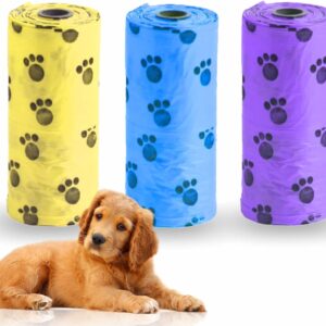 Dog Poo Bag Heavy Duty Pet Waste Bags Disposal Bag Leak Proof Puppy Poop Bags Print Paw Design Extra Thick Disposable Doggy Refill Rolls For Dogs Pet Supplies Assorted Colour 3 X 20Pc (Pack Of 1)