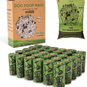 Dog Poo Bags - 450 Counts Biodegradable Thick Leak Proof Pet Poop Waste Bag Refill Rolls for 7 Month Supply, Lavender Scented