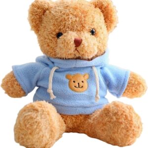 EARTNDP Teddy Bear Plush 30cm Cuddly Soft Toys Brown Teddy Bear Stuffed Animals Cute Small Soft Toys Stuffed Blue T-shirt Bear for Kids Toddlers Girlfriend Gifts Valentines Day Birthday Baby Shower