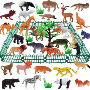 ELECLAND 53Pcs Jungle Animals Figures Toys for Kids Plastic Mini Wild Animal Figures Zoo Animals Playset Cake Toppers for Boys Girls Birthday Party Favors Baby Shower Party Supplies