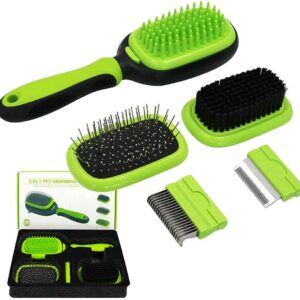 EMK Sports Dog Brush & Cat Brush 5 in 1 Pet Grooming Kit Shedding De-matting Slicker Comb For Undercoat Long Short Haired Small Medium Large-Pet Hair Remover Dog Accessories