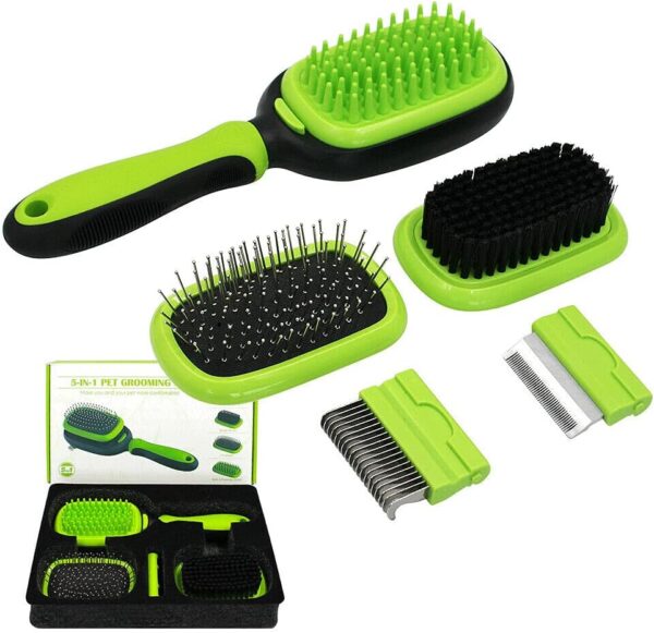 EMK Sports Dog Brush & Cat Brush 5 in 1 Pet Grooming Kit Shedding De-matting Slicker Comb For Undercoat Long Short Haired Small Medium Large-Pet Hair Remover Dog Accessories