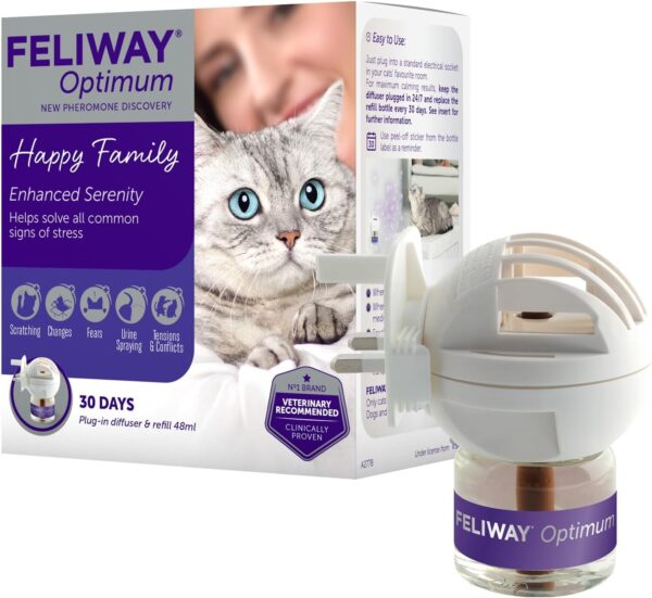 FELIWAY Optimum diffuser & 30 day refill, the best solution to ease cat anxiety, cat conflict and stress in the home, 48 ml (Pack of 1)