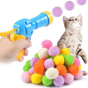 FGen Interactive Cat Toy, Cat Toy Ball, Cat Toy Balls with Cat Toy Launcher, Launch Training Cat Toy, Indoor Outdoor Silent for Cats and Kittens (50 Balls)