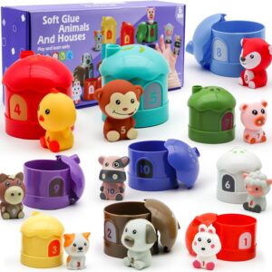 Farm Animals Sorting and Stacking Toys for Kids, Montessori Toys Early Development Educational Learning Gifts for Toddlers, Miniature Farm Animal Figures Toy for 1 2 3 Year Old Girls and Boys