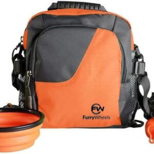 FurryWheels Dog Walking Bag for Dog Training, Treat Pouch Bag with Poop Bag Water Bottle & Collapsible Travel Pet Bowl, Pet Dog - Adjustable Belt & Shoulder Strap Dog Walking Cross Body Bag, Orange