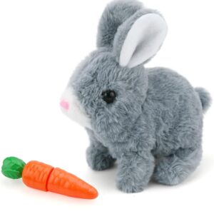 Gukasxi Interactive Rabbit Toy with Carrot, Plush Electronic Bunny with Walking, Realistic Stuffed Bunny Animal Rabbit, with Sounds and Movements, Bunny Toys Gift for 1-6 Year Old Boys Girls (Grey)