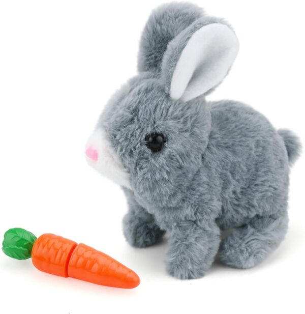 Gukasxi Interactive Rabbit Toy with Carrot, Plush Electronic Bunny with Walking, Realistic Stuffed Bunny Animal Rabbit, with Sounds and Movements, Bunny Toys Gift for 1-6 Year Old Boys Girls (Grey)