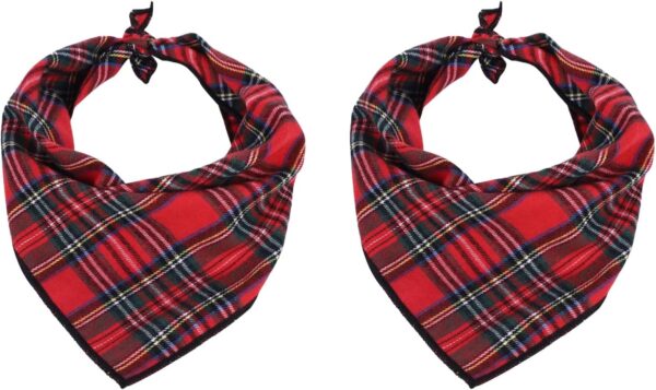 HAICN 2Pcs Red Tartan Dog Bandana Adjustable Washable Triangle Pets Bandanas with Chequered Christmas Pets Accessory Pets Birthday Costume Supplies