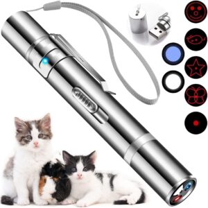 HOHUIGO Cat Toys for Indoor Cats Adult Kittens, Interactive Dog LED Pointer, USB Rechargeable Pen Light Red Dot Kitten Chaser Toys, Teaser Wand Mouse Pet Scratch Exercise Tools, Silver