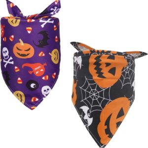 Halloween Dog Bandanas,2 Pieces Halloween Dog Headscarf Set Festival Bandana for Halloween Pet Triangle Scarf for Small Medium Large Dogs Cats Halloween Party Dress Up Accessories Decoration (color-1)