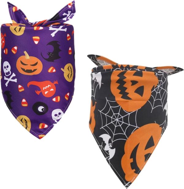 Halloween Dog Bandanas,2 Pieces Halloween Dog Headscarf Set Festival Bandana for Halloween Pet Triangle Scarf for Small Medium Large Dogs Cats Halloween Party Dress Up Accessories Decoration (color-1)