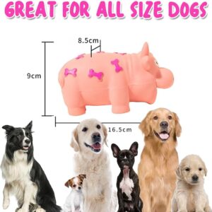 Indestructible Chew Toys for Puppy, Squeaky Dog Teething Toys, Durable Rubber Pink Cow Dog Toy for Small Medium Large Dogs