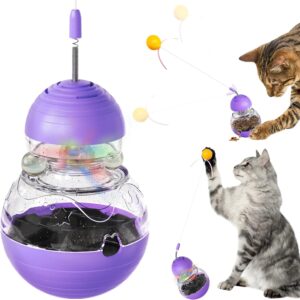 Interactive Cat Toy – Engaging Tumbler Design with Teaser Wand & Treat Dispenser – Durable, Non-Toxic, and Safe for Indoor Play – Ideal for Exercise and Boredom Relief (Purple)