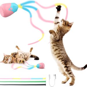 Interactive Cat Toy,Electronic Automatic Moving Cat Toys for Indoor Cats Adult,USB Charging Silicone Tail Teaser Cat Toys with 3-Tail,Stimulate Cats' Hunting Instincts Exercise Cat Wand Toy for Kitten