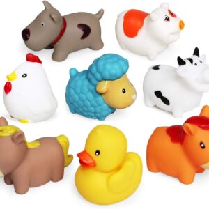 JAYSRIS Bath Toys Floating Bath Farm Toys(8PCS),Baby Soft Bath Time Toys,Bathtub Learning Dogs Ducks Sheep Hen Pig Bath Toys and Bathroom Toys for Toddlers