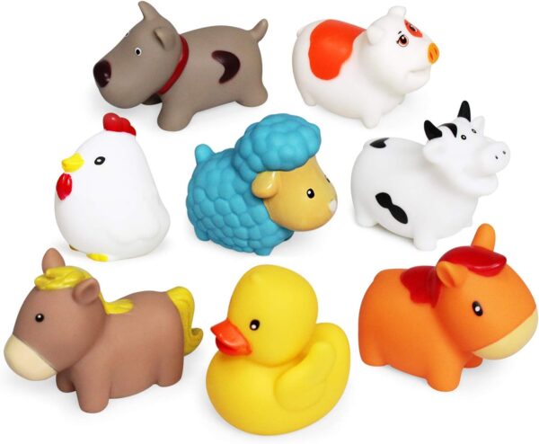 JAYSRIS Bath Toys Floating Bath Farm Toys(8PCS),Baby Soft Bath Time Toys,Bathtub Learning Dogs Ducks Sheep Hen Pig Bath Toys and Bathroom Toys for Toddlers