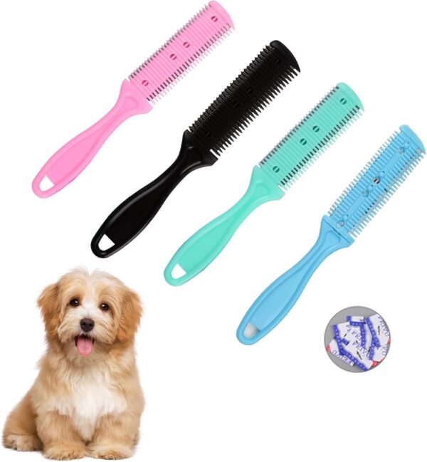 JNAWA 4 Pieces Pet Dog Cat Hair Trimmer Pet Double Sided Hair Styling Razor Comb Professional Hair Thinner Comb for Dogs Cats Hair Pet Supplies