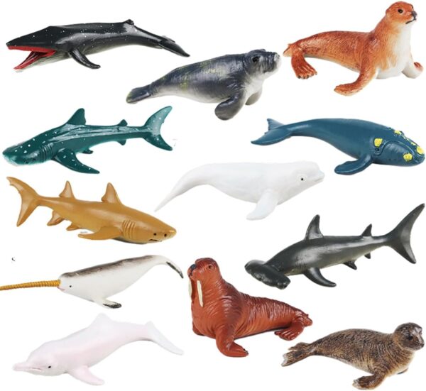 JOKFEICE Animal Figures 12pcs Realistic Marine Animals Figurines Includes Whale, Manatee, Seal etc. Science Project, Learning Educational Toys, Birthday Gift for Kids