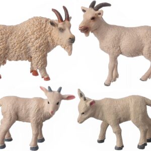 JOKFEICE Animal Figures 4pcs Plastic White Goat Animals Action Model Science Project, Learning Educational Toys, Birthday Gift, Cake Topper, for Kids