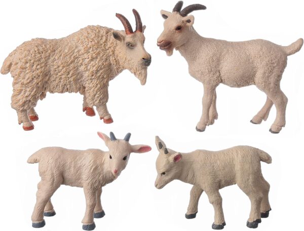 JOKFEICE Animal Figures 4pcs Plastic White Goat Animals Action Model Science Project, Learning Educational Toys, Birthday Gift, Cake Topper, for Kids