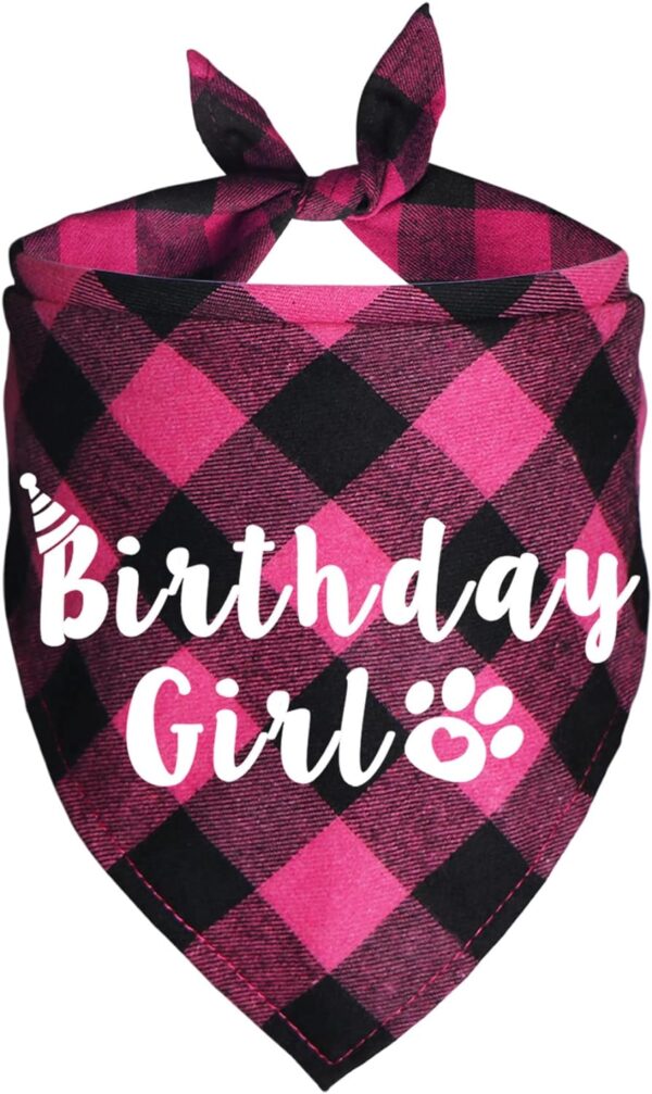 JOTFA Dog Birthday Bandana, Plaid Dog Birthday Bandanas for Dog Birthday Party Supplies (Pink)