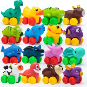 JOYIN 16 Pcs Animal Cars, Soft Rubber Car Set Toy, Baby Mini Toy Vehicles, Bath Toy Car for Boys and Girls, Babies Christmas Birthday Gift, Summer Beach and Pool Activity, Party Favors for Kids