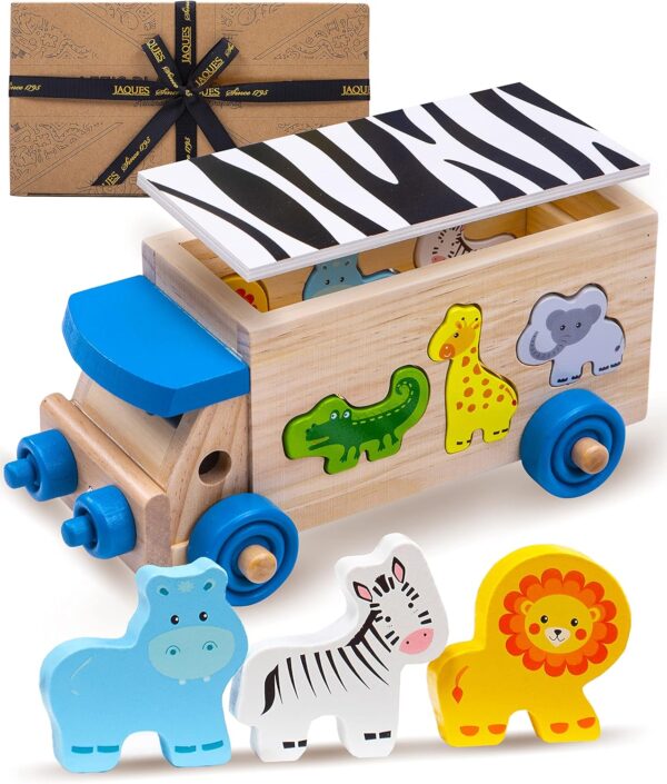 Jaques of London Wooden Shape Sorter for 1 Year Old | Wooden Toys | Safari Bus Animal Toys for 1 2 3 Year Olds | Baby Toys | Since 1795