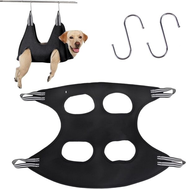 Jenrisben Dog Grooming Hammock Black Dog Grooming Harness Dog Grooming Sling Pet Nail Trimming Harness with 2 Hooks for Small Medium Dogs Cat Nail Cutting Claw Care Ears Care Washing Bathing