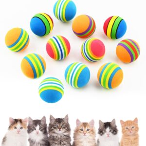 Jodsen 12 Pcs Cat Toys Balls, Interactive Kitten Toys Rainbow Cat Balls, Colorful Foam Balls for Pet Cat Kitten Dog Puppy Chase Training Sports, Indoor Outdoor Activity, Amusement Park(B)