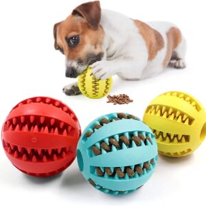 Jodsen 3 Pieces Dog Toy Ball 4.8cm Treat Dispenser Ball Toy Interactive Enricht Dog Toys for Boredom Small Dog Puzzle Toy Teeth Cleaning Chew Toy Exercise Game IQ Training Ball for Puppy Cat