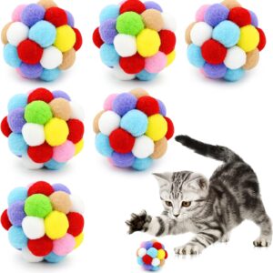 Jodsen 6 Pieces Cat Toys Balls 5cm Colorful Pom poms Rattle Ball Pet Plush Bouncy Ball Chewing Cat Toys Interactive Cat Toy for Cats Kitten Indoor Outdoor Playing Hunting Eliminate Boredom