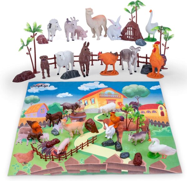 JoyKip Farm Domestic Animals Toys Set for Kids - Realistic Action Farmyard Livestock Figures with Play Mat - Educational Storytelling Party Favours for Boys and Girls Ages 3+