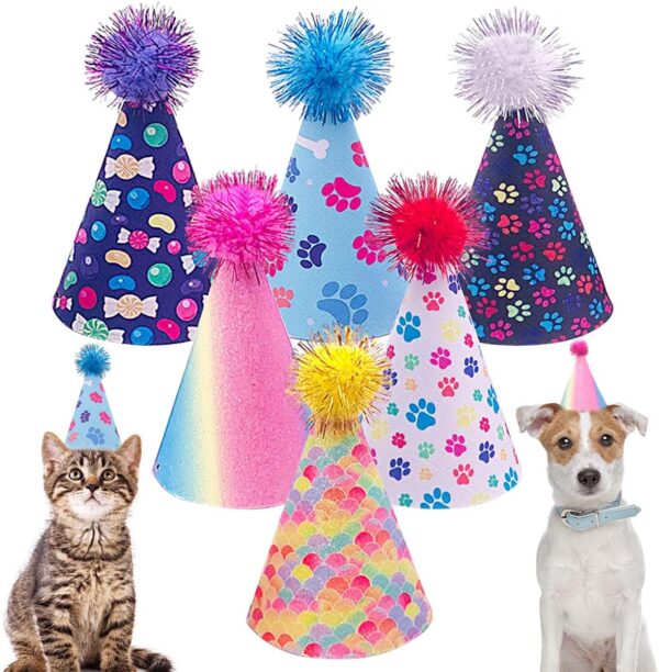 JpGdn 6pcs Dog Birthday Hat Party Hats Supplies for Small Medium Boy Girl Doggie Puppies Cat Kitten Decorations Grooming Accessories