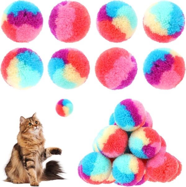 KALIONE 30 Pcs 1.2-inch Colorful Cat Pom Pom Balls Rainbow Cat Toy Balls Christmas Cat Ball Soft Plush Cat Ball Fuzzy Kitty Balls Kitten Puff Balls for Cat Kitten Pet Playing Exercising