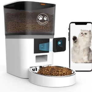 KAR PRIVATE PETS 6L WiFi Automatic Cat Feeder with Camera, Food Dispensers, Cat Feeder Automatic with Timer, Feeding & Watering Supplies for Cats, Dogs, Mobile APP Control (White)