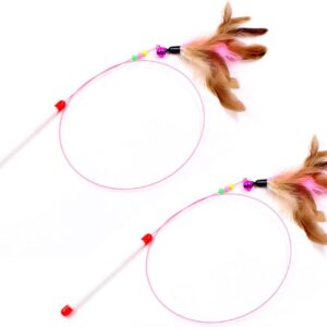 KuTi Kai Cat Feather Wand Toy,Cat Toy,Steel Wire Feather Interactive Pet Stick Training - Beads Bells Kitten Wand Toys Pet Teaser 2pcs/set (One Size, Color Random)