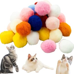 LAMXD Cat Toy Balls,Soft Cat Balls 1 Inch Kitten Pom Poms Ball Cat Play Toy Indoor Cats Interactive Pompon Ball Toy 30 Pcs